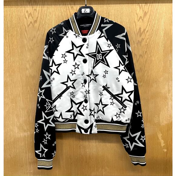 NWT Dolce & Gabbana Black White Stars Print reversible Bomber Jacket IT 42 US M - Picture 4 of 8